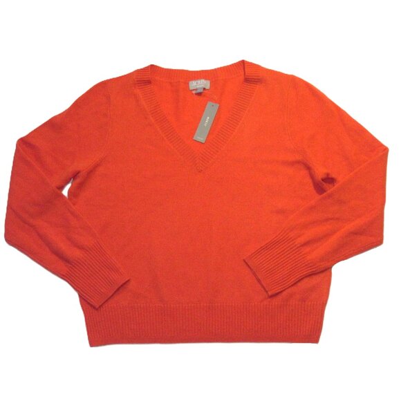 NWT J.Crew Cashmere Shrunken V-neck Sweater in Guarana Orange Pullover XL - Picture 2 of 5